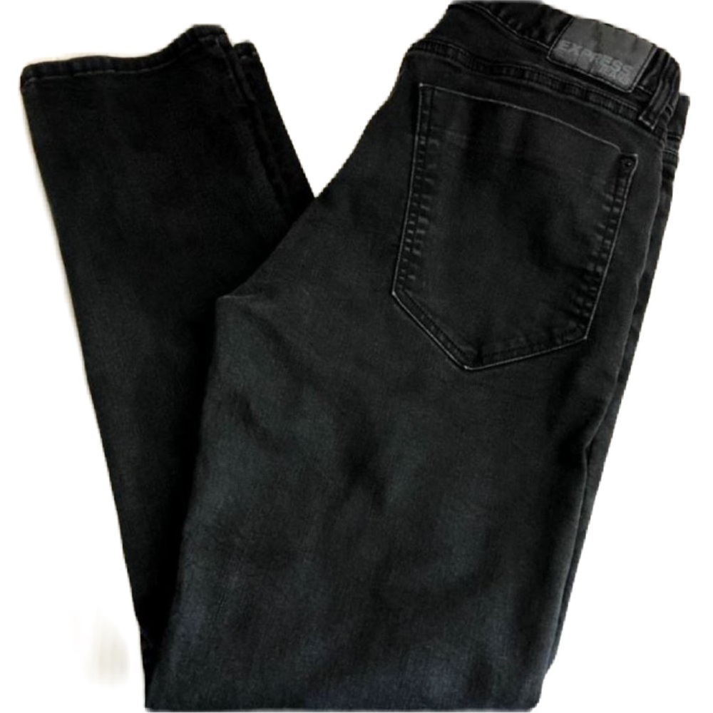 Express Rocco Men's Black Denim Jeans Slim Fit Straight Leg 36 x 34 Zip Closure